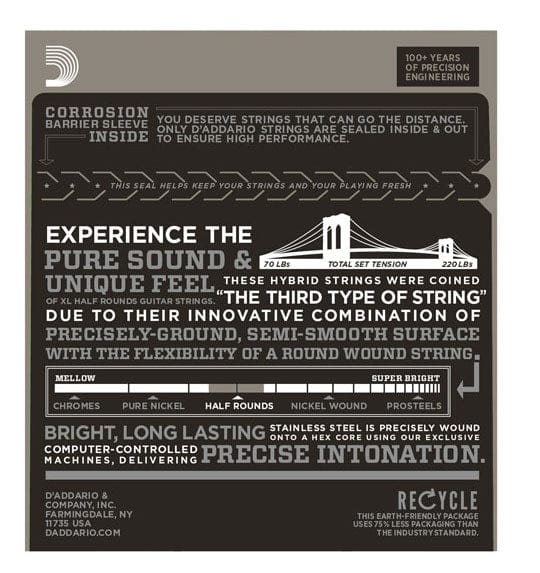 D'addario Stränginstrument DADDARIO EHR350 Elgitarr Half Rounds 012-052 tgt11