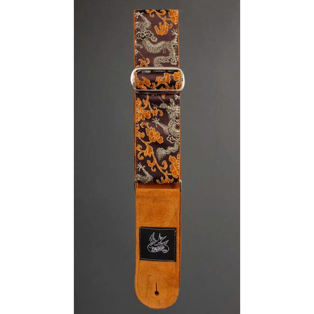 Jaykco Guitar Straps Stränginstrument Jaykco Orange and Gold Dragon on Brown tgt11
