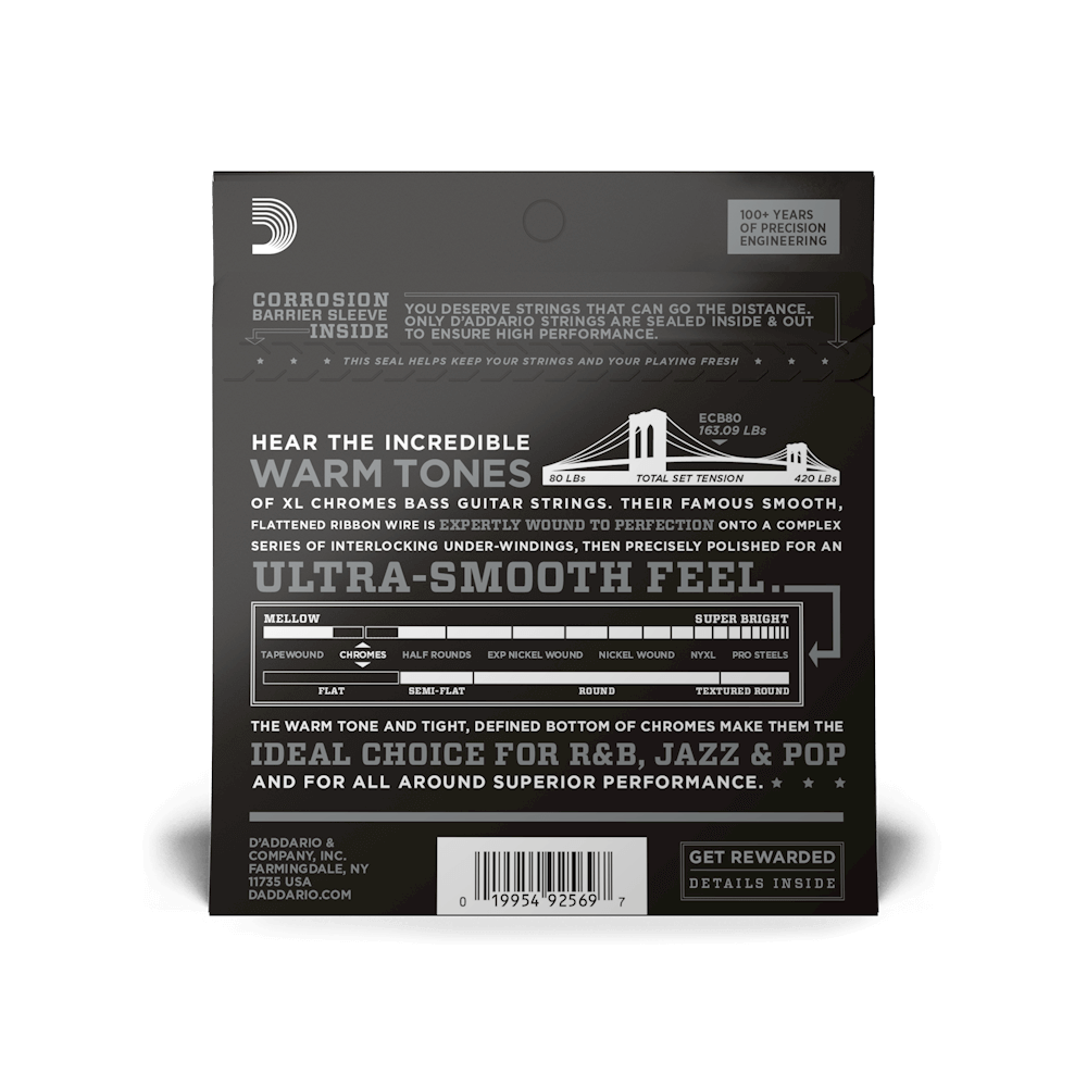 D'addario Strängar DADDARIO ECB80 Chromes Flat Wounds 40-95 tgt11