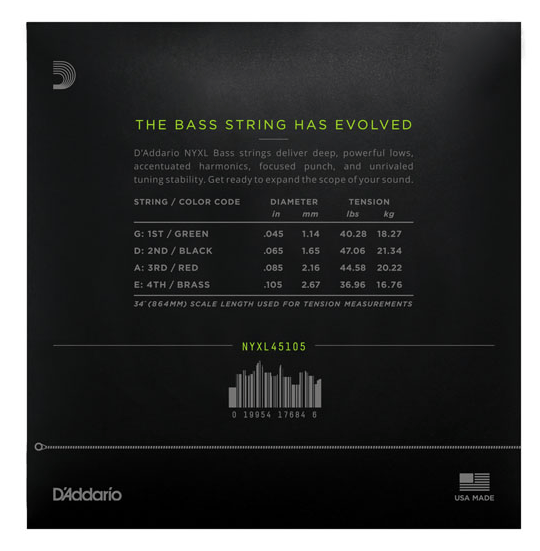 D'addario Strängar DADDARIO NYXL45105 Elbas NYXL Nickel Wound 045-105 Custom Light tgt11