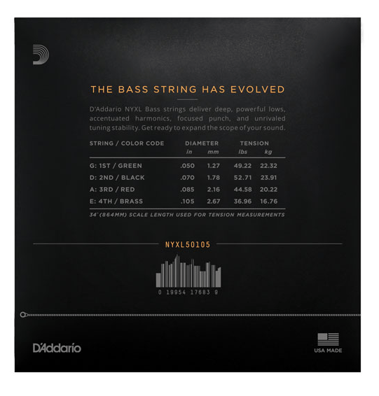 D'addario Strängar DADDARIO NYXL50105 Elbas NYXL Nickel Wound 050-105 Medium tgt11