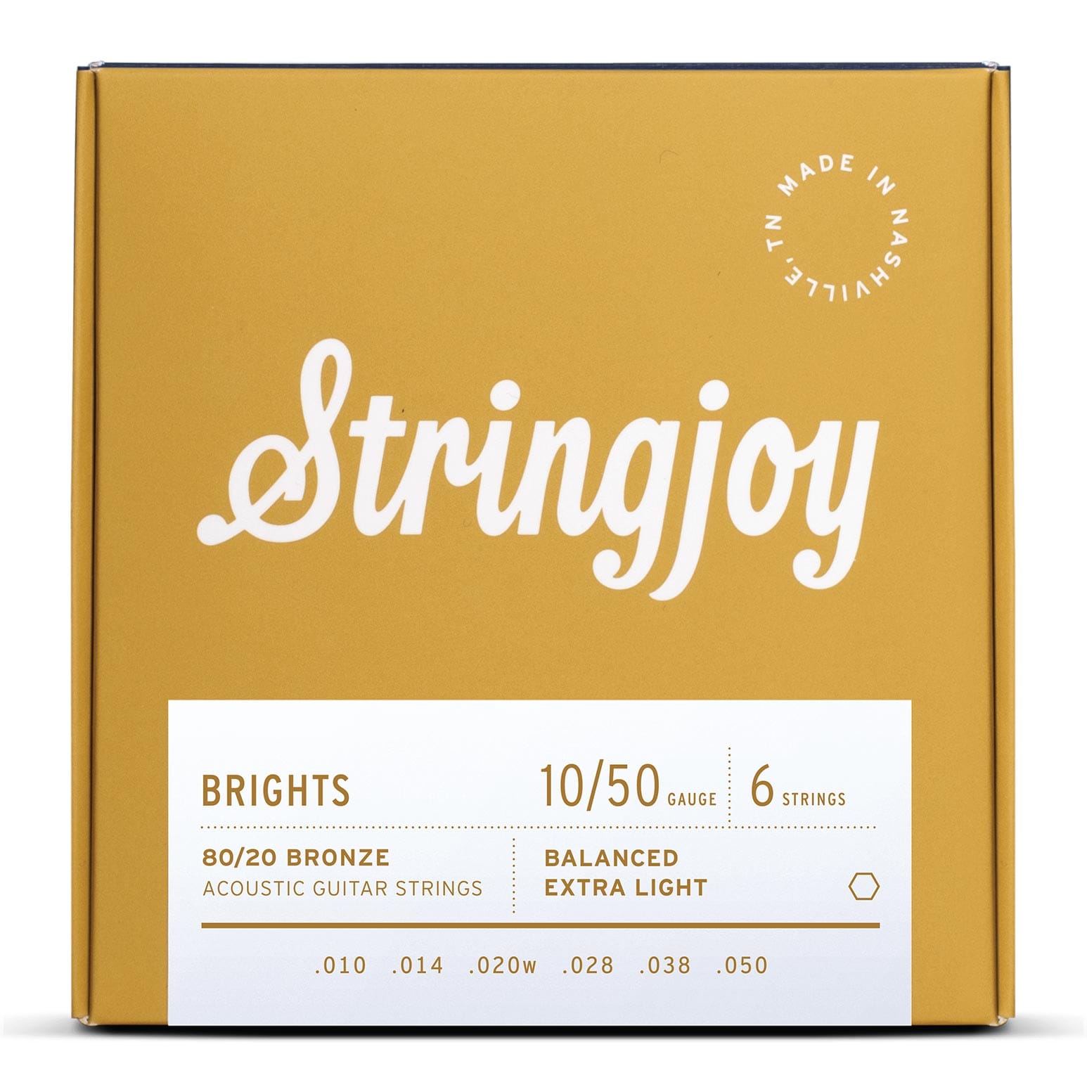 Stringjoy Stränginstrument Stringjoy Brights | Extra Light (10-50) 80/20 Bronze Acoustic Guitar tgt11